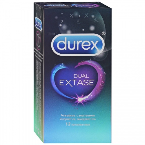 Презервативы Durex Dual Extase рельефные с анестетиком, 12 шт. 033847