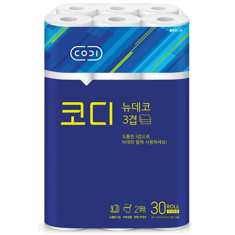 SsangYong мягкая туалетная бумага "CODI - New Deco" (трехслойная, с тиснёным рисунком) 25 м * 30 рулонов 308685